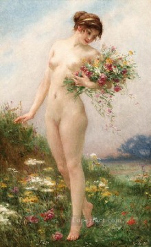 ギョーム・セニャック Painting - 野の花を集めてヌードのギョーム・セニャック